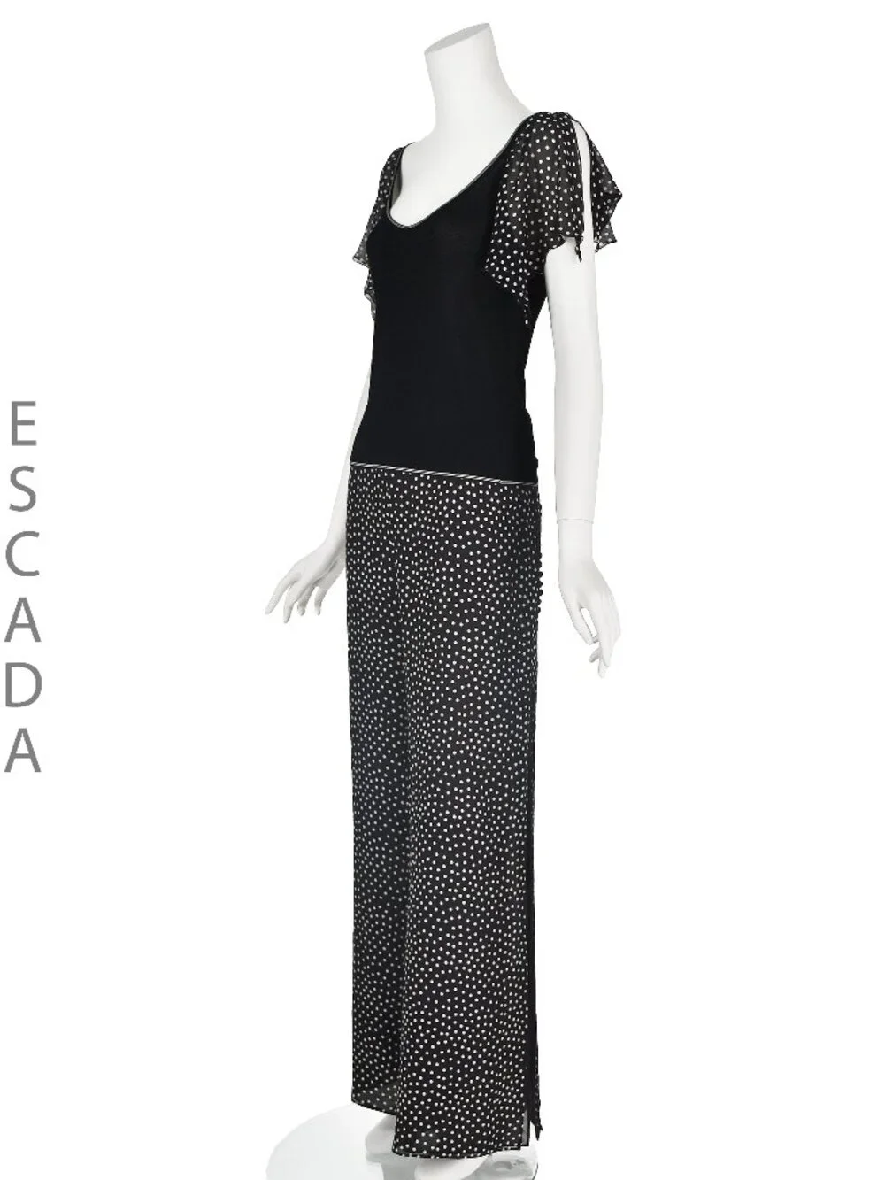 ESCADA Vintage Black Chiffon Palazzo Pants & Top w Flutter Sleeves SZ S/M